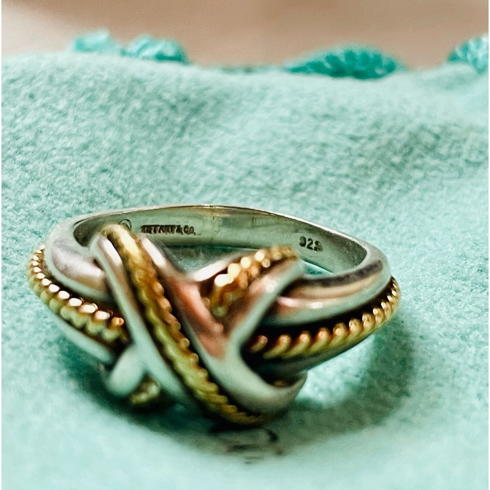 Tiffany & Co 18k and Silver XLove Knot Ring Size 7.5